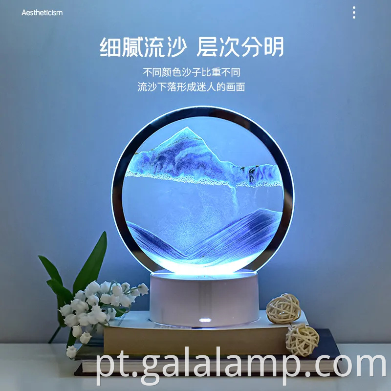 Pintura criativa em areia movediça 3D, luz noturna, ornamento dinâmico de ampulheta